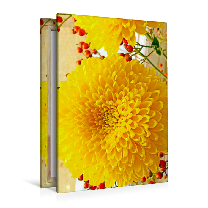 Premium Textil-Leinwand Premium Textil-Leinwand 80 cm x 120 cm  hoch Gelbe Chrysanthemen