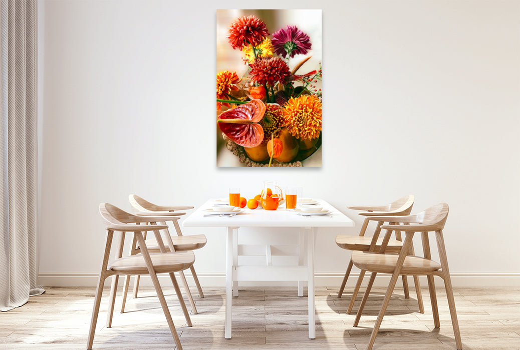 Premium textile canvas Premium textile canvas 80 cm x 120 cm high bouquet chrysanthemums 