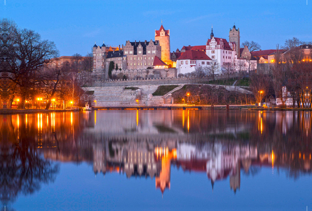 Premium textile canvas Premium textile canvas 120 cm x 80 cm landscape Bernburg Castle on the Saale 