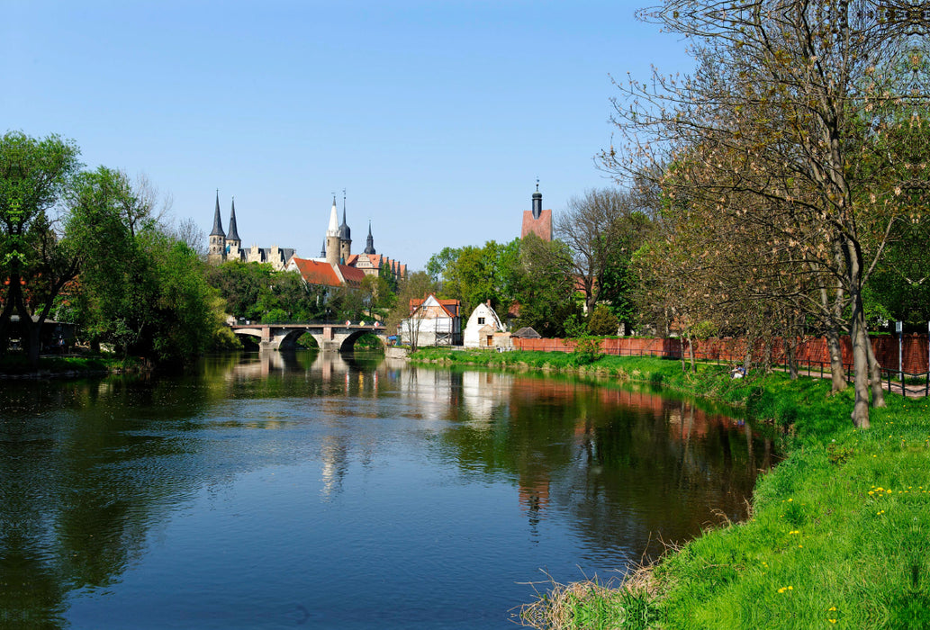 Premium textile canvas Premium textile canvas 120 cm x 80 cm across the cathedral district and castle above the Saale, Merseburg 