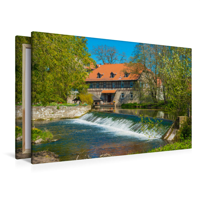 Premium Textil-Leinwand Premium Textil-Leinwand 120 cm x 80 cm quer Wassermühle und Wehr an der Ilm, älteste Mühle in Thüringen, Taubach bei Weimar