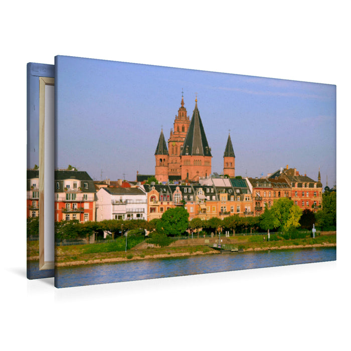 Premium textile canvas Premium textile canvas 120 cm x 80 cm across the Rhine promenade and St. Martin Cathedral 