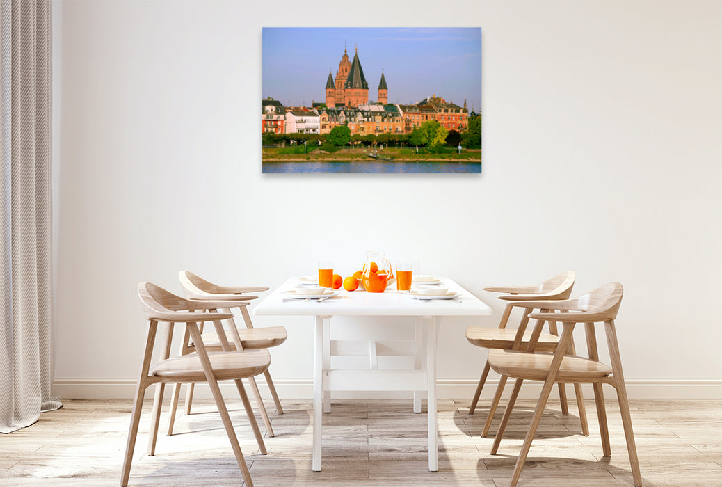 Premium textile canvas Premium textile canvas 120 cm x 80 cm across the Rhine promenade and St. Martin Cathedral 