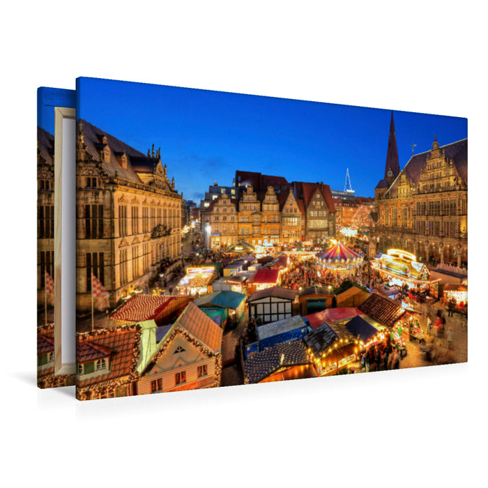 Premium Textil-Leinwand Premium Textil-Leinwand 120 cm x 80 cm quer Beleuchteter Weihnachtsmarkt auf dem Rathausplatz