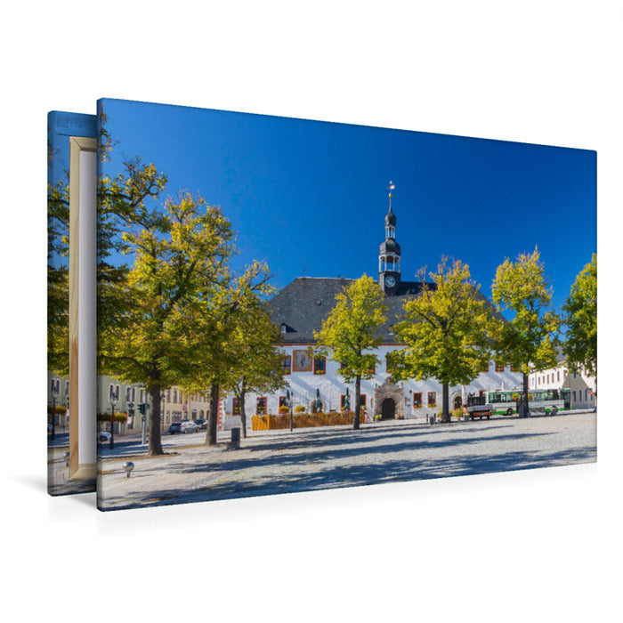 Premium Textil-Leinwand Premium Textil-Leinwand 120 cm x 80 cm quer Marktplatz mit Rathaus in Marienberg