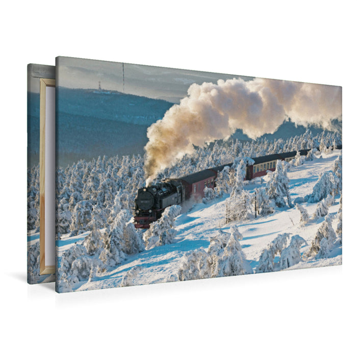 Premium textile canvas Premium textile canvas 120 cm x 80 cm across Harz narrow-gauge railway in the winter forest 