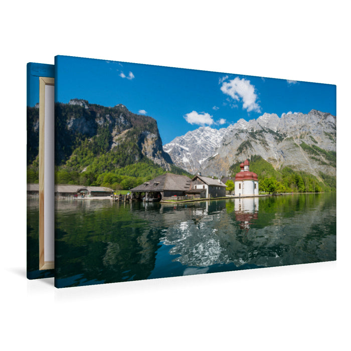 Premium Textil-Leinwand Premium Textil-Leinwand 120 cm x 80 cm quer Ein Motiv aus dem Kalender Der Königssee Perle unter dem Watzmann