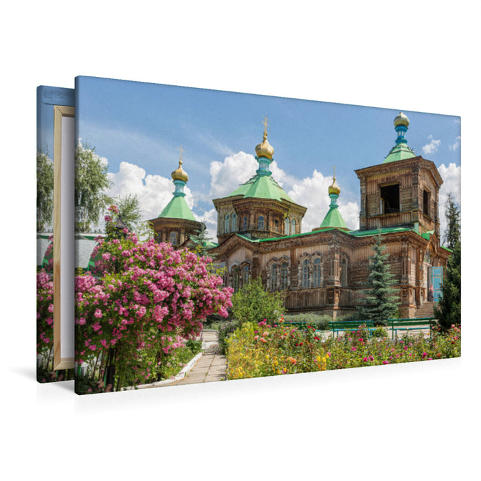 Premium textile canvas Premium textile canvas 120 cm x 80 cm landscape The Russian Orthodox Church in Karakol 