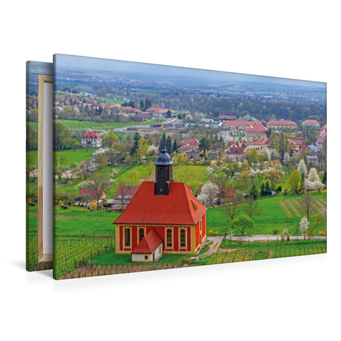 Premium Textil-Leinwand Premium Textil-Leinwand 120 cm x 80 cm quer Blick über die Weinbergkirche Pillnitz ins Elbtal