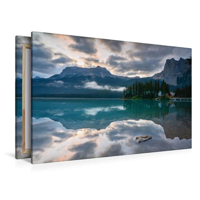 Premium Textil-Leinwand Premium Textil-Leinwand 120 cm x 80 cm quer Bergpanorama mit spektakulärem Sonnenaufgang in den Rocky Mountains im Yoho Nationalpark Kanadas