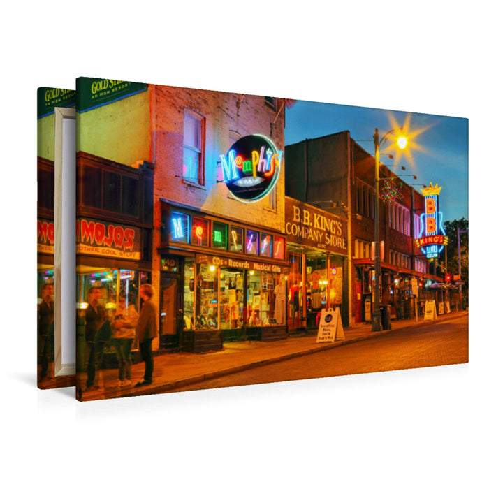 Premium Textil-Leinwand Premium Textil-Leinwand 120 cm x 80 cm quer Musikkneipen in der Beale Street, Memphis, Tennessee