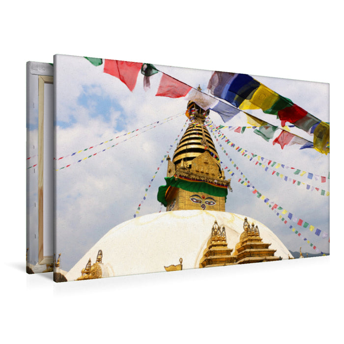 Premium Textil-Leinwand Premium Textil-Leinwand 120 cm x 80 cm quer Swayambhunath ist ein Tempelkomplex, der im Westen von Kathmandu auf einem Hügel erbaut ist