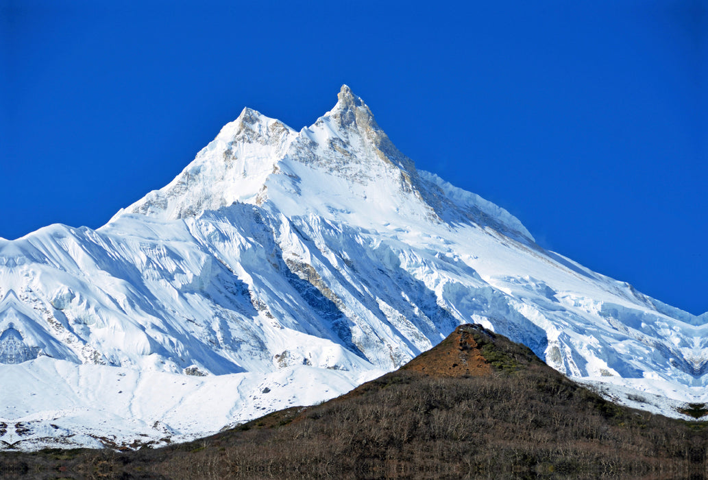 Premium Textil-Leinwand Premium Textil-Leinwand 120 cm x 80 cm quer Blick zum 8163 m hohen Manaslu von der Region um Samagaon (3500 m)