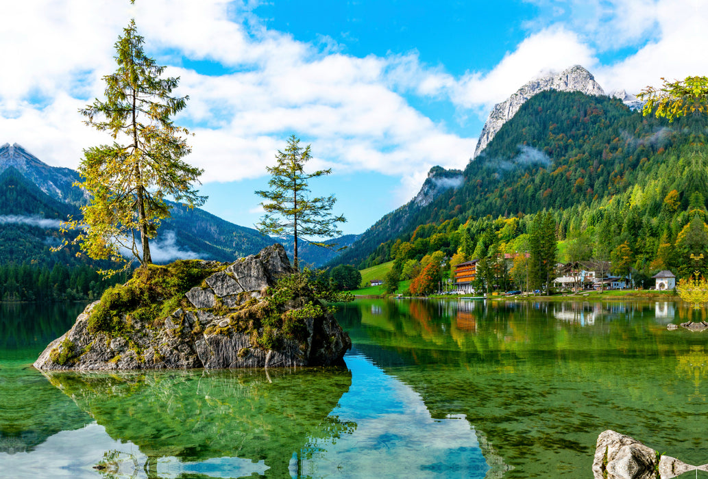 Premium textile canvas Premium textile canvas 120 cm x 80 cm landscape On the beautiful Hintersee 