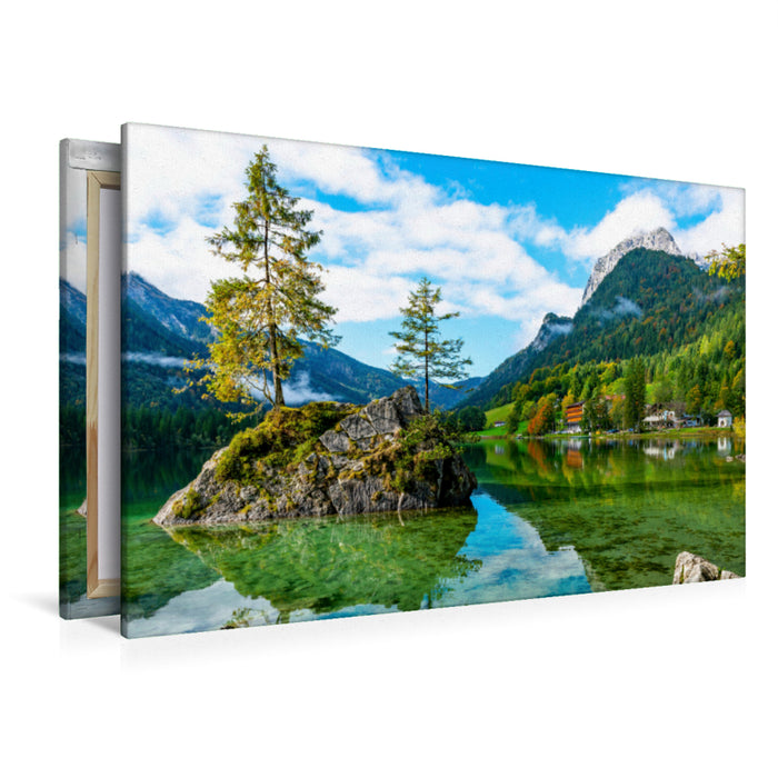 Premium textile canvas Premium textile canvas 120 cm x 80 cm landscape On the beautiful Hintersee 