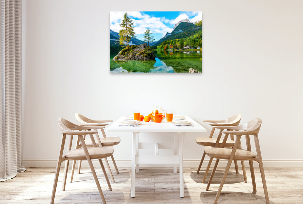 Premium textile canvas Premium textile canvas 120 cm x 80 cm landscape On the beautiful Hintersee 
