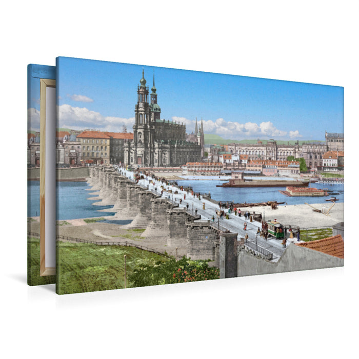 Premium Textil-Leinwand Premium Textil-Leinwand 120 cm x 80 cm quer Dresden - Augustusbrücke und Altstadt 1898