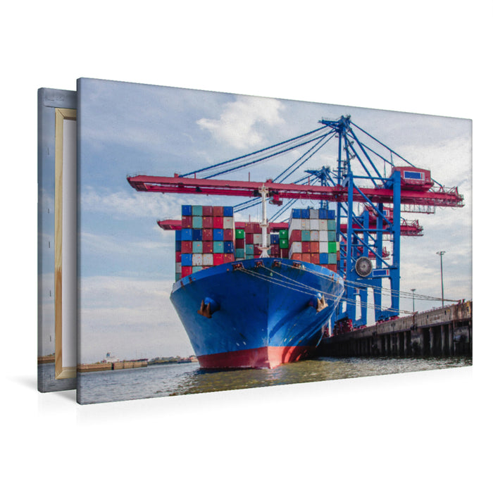 Premium Textil-Leinwand Premium Textil-Leinwand 120 cm x 80 cm quer Container-Riese am Terminal