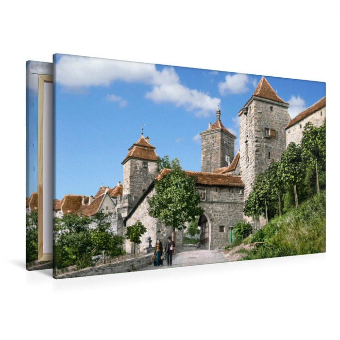 Premium Textil-Leinwand Premium Textil-Leinwand 120 cm x 80 cm quer Rothenburg ob der Tauber - Kobolzeller Tor um 1905