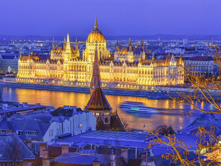 Traumhafter Blick über die Donau auf das Parlament von der Fischerbastei aus, zur blauen Stunde - CALVENDO Foto-Puzzle - calvendoverlag 29.99