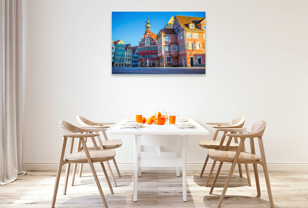 Premium textile canvas Premium textile canvas 120 cm x 80 cm across Town Hall Square Esslingen am Neckar 