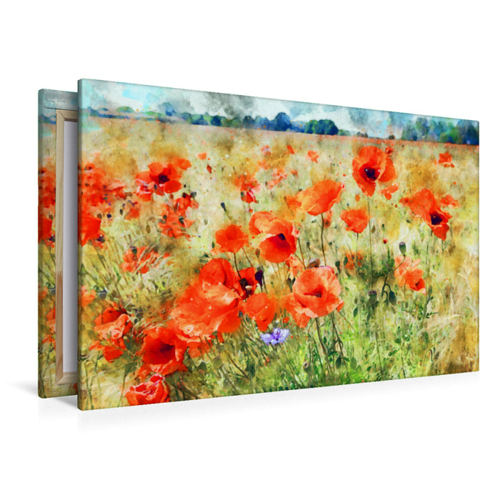 Premium Textil-Leinwand Premium Textil-Leinwand 120 cm x 80 cm quer Mohnblumen auf einem Feld.