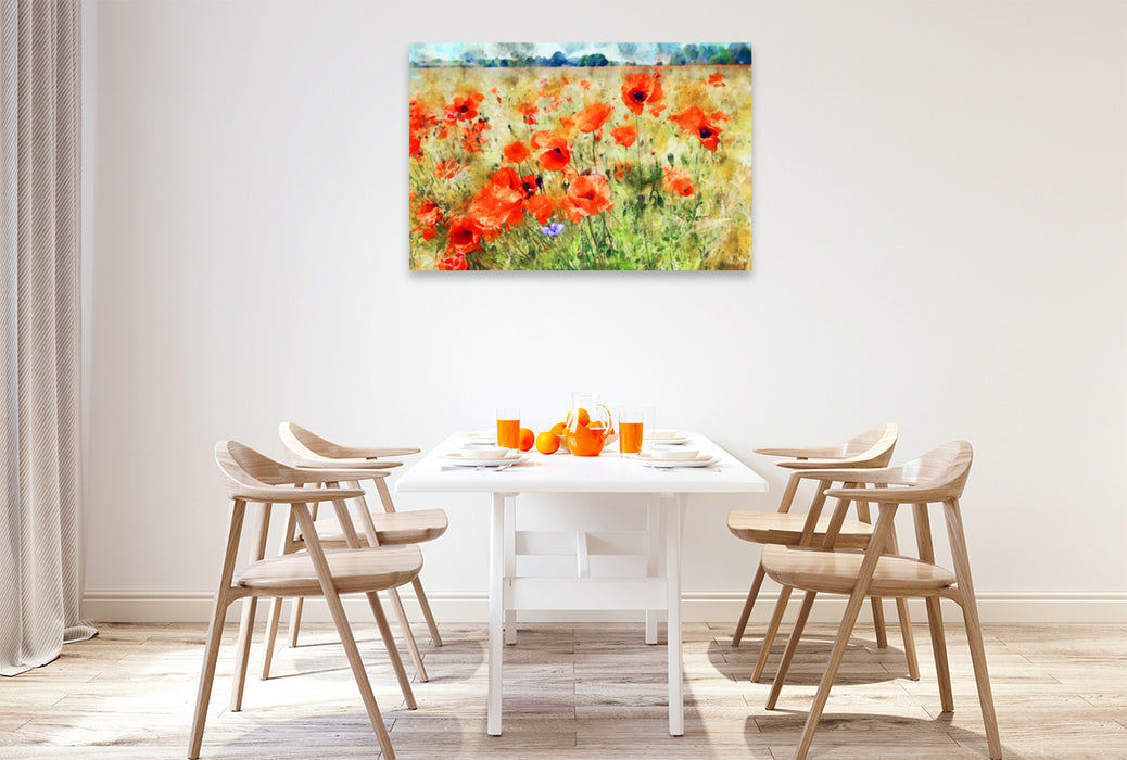 Premium textile canvas Premium textile canvas 120 cm x 80 cm landscape Poppies in a field. 