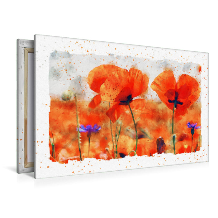 Premium Textil-Leinwand Premium Textil-Leinwand 120 cm x 80 cm quer Mohnblumen im Gegenlicht. Aquarellmalerei