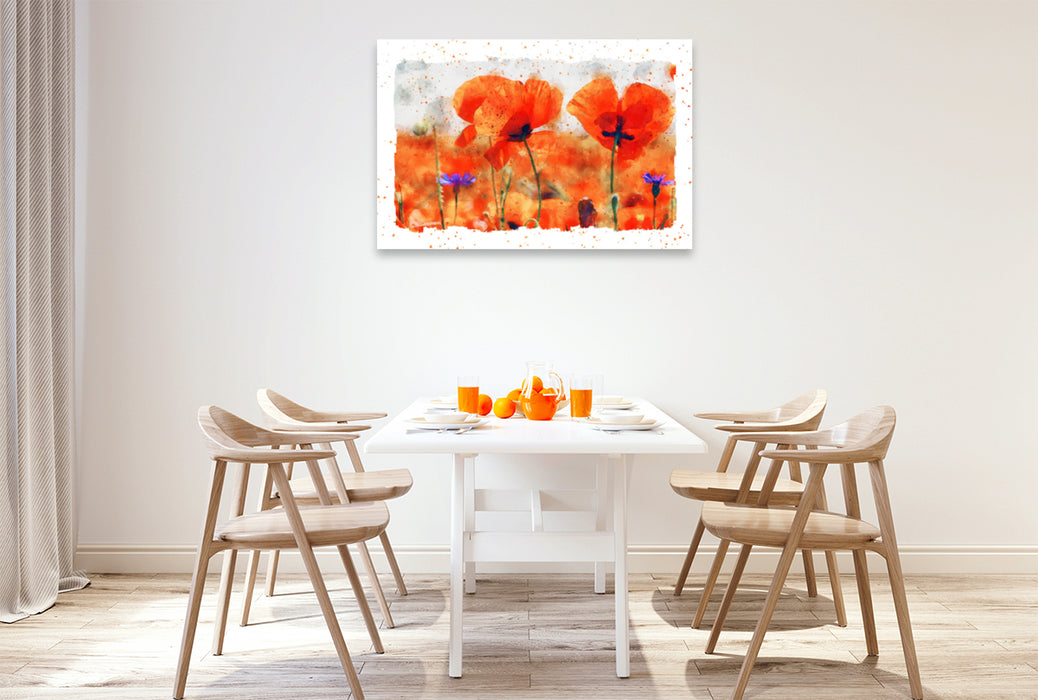 Premium textile canvas Premium textile canvas 120 cm x 80 cm landscape Poppies in the backlight. Watercolor painting 