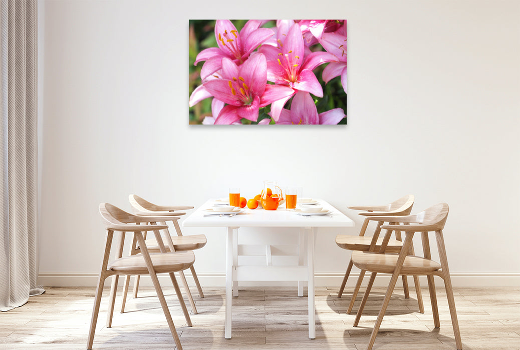Premium textile canvas Premium textile canvas 120 cm x 80 cm landscape Lilies in pink 