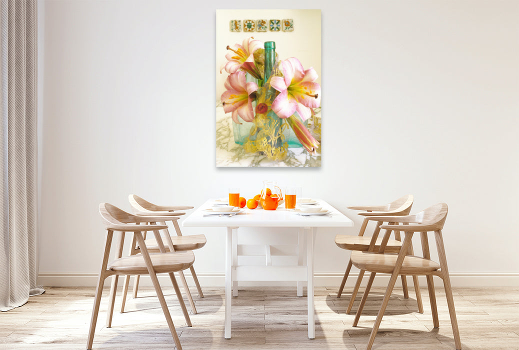 Premium textile canvas Premium textile canvas 80 cm x 120 cm high Lily still life on a marble table 