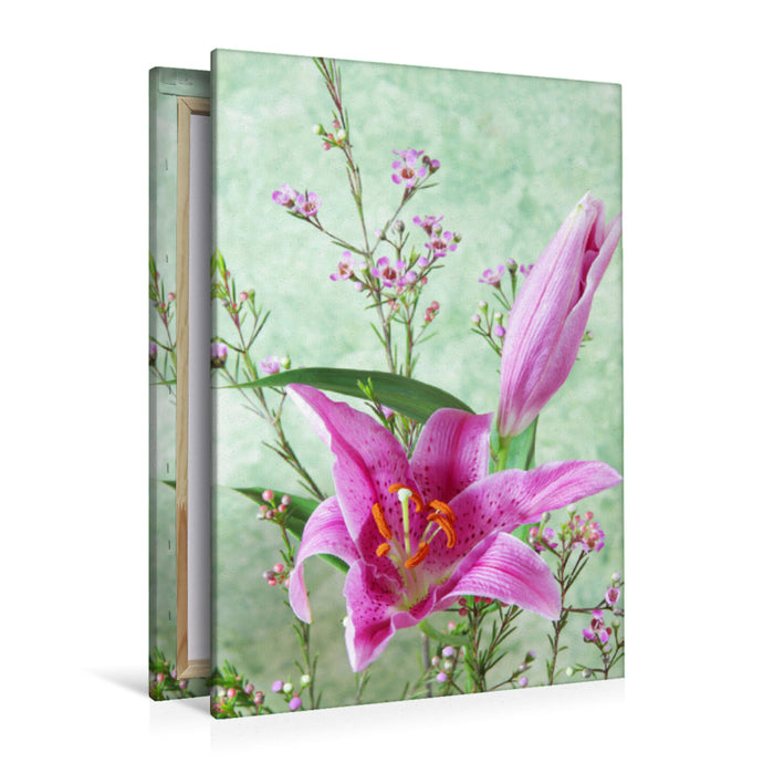 Premium textile canvas Premium textile canvas 80 cm x 120 cm high lily flowers and wax flowers 