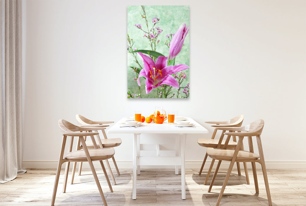 Premium textile canvas Premium textile canvas 80 cm x 120 cm high lily flowers and wax flowers 