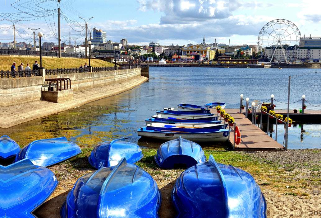 Premium textile canvas Premium textile canvas 120 cm x 80 cm across Boats in the Bay of Cheboksary 