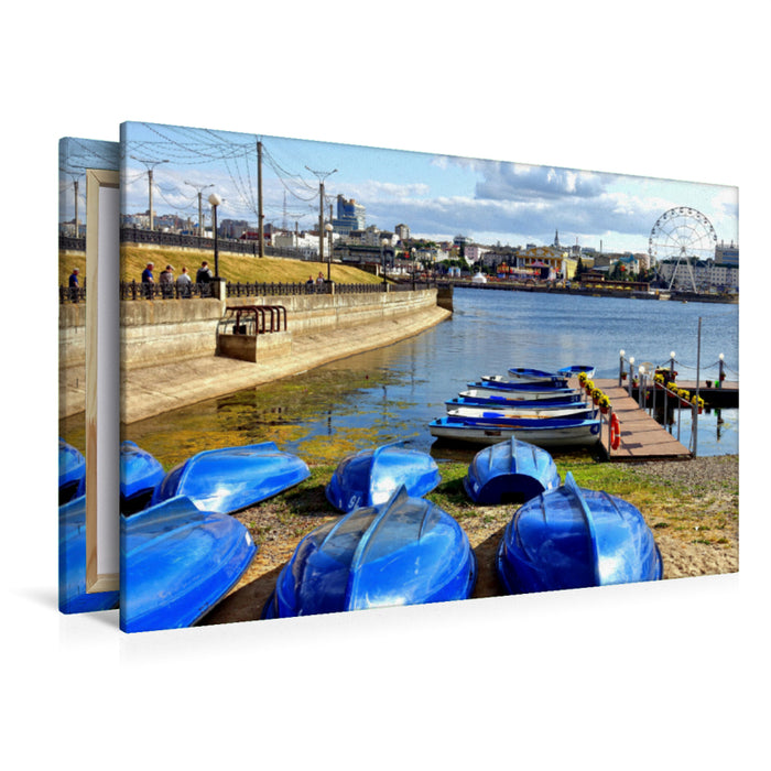 Premium textile canvas Premium textile canvas 120 cm x 80 cm across Boats in the Bay of Cheboksary 