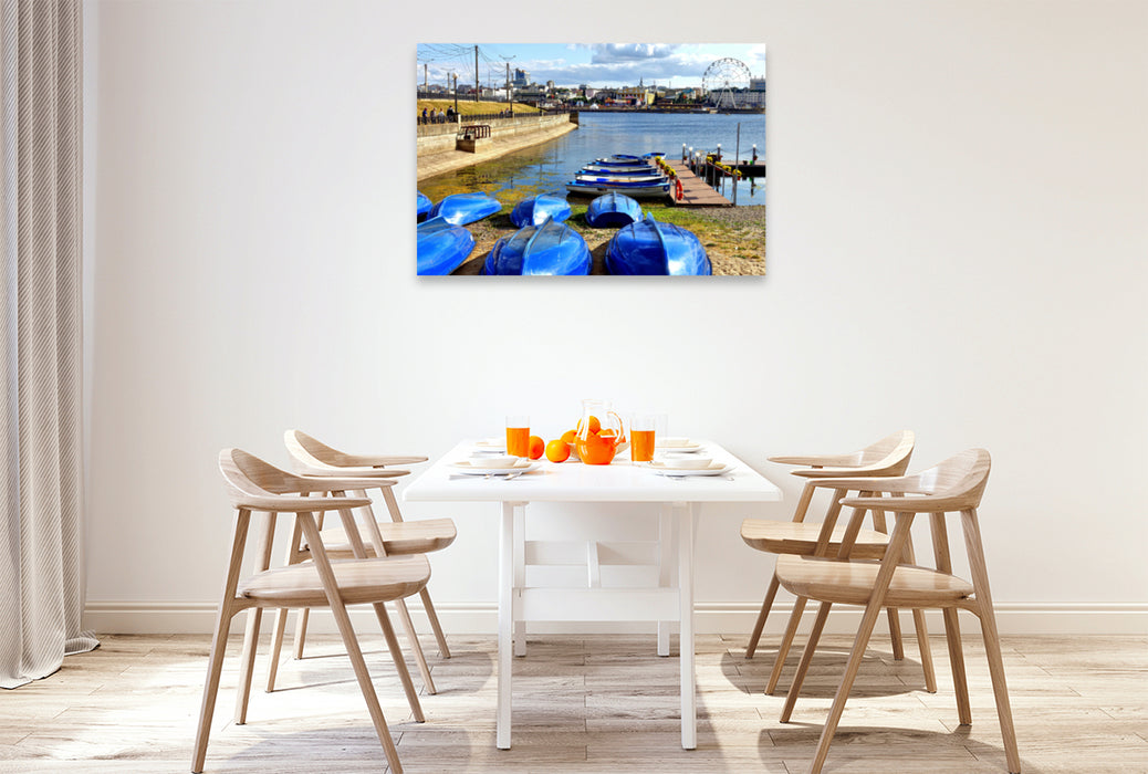 Premium textile canvas Premium textile canvas 120 cm x 80 cm across Boats in the Bay of Cheboksary 