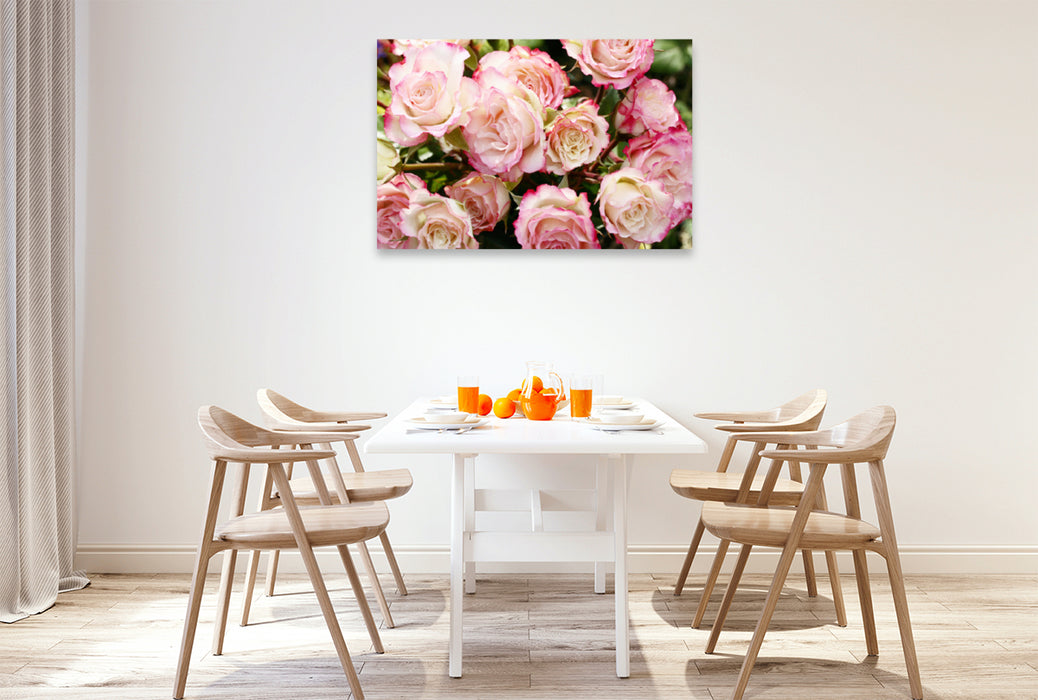 Premium textile canvas Premium textile canvas 120 cm x 80 cm landscape Pretty bouquet of roses in delicate pink 