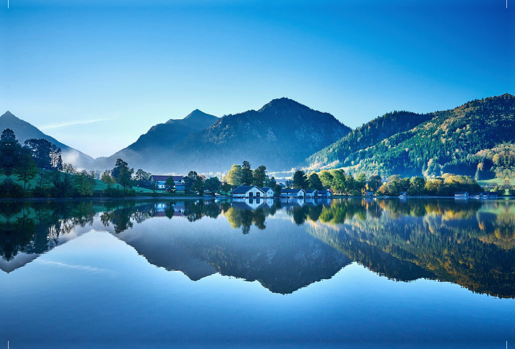 Premium textile canvas Premium textile canvas 120 cm x 80 cm landscape Early in the morning at Schliersee 