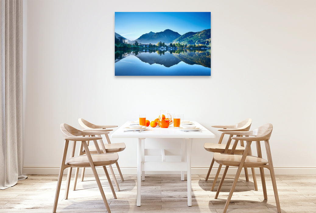 Premium textile canvas Premium textile canvas 120 cm x 80 cm landscape Early in the morning at Schliersee 