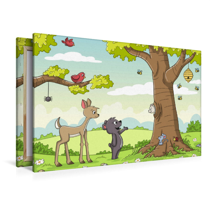 Premium textile canvas Premium textile canvas 120 cm x 80 cm landscape animals of the forest 