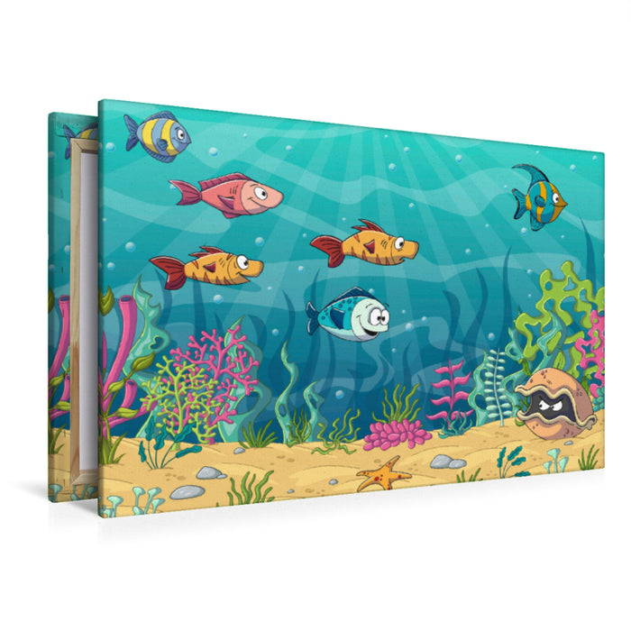 Premium textile canvas Premium textile canvas 120 cm x 80 cm landscape Funny fish in an underwater landscape 