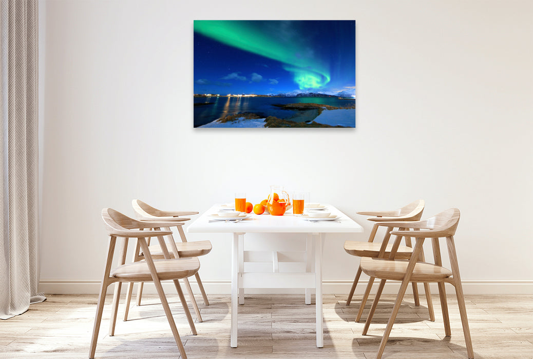 Premium textile canvas Premium textile canvas 120 cm x 80 cm landscape Magical Northern Lights 