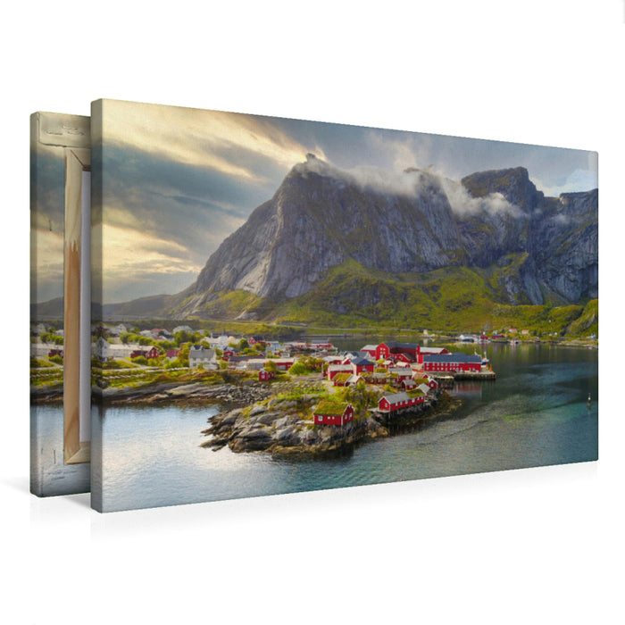 Premium textile canvas Premium textile canvas 75 cm x 50 cm landscape Lofoten in the sunset 