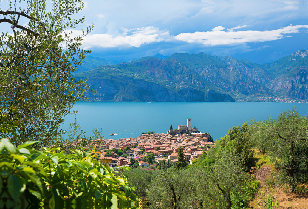 Premium textile canvas Premium textile canvas 120 cm x 80 cm landscape View from the panoramic road to Malcesine 