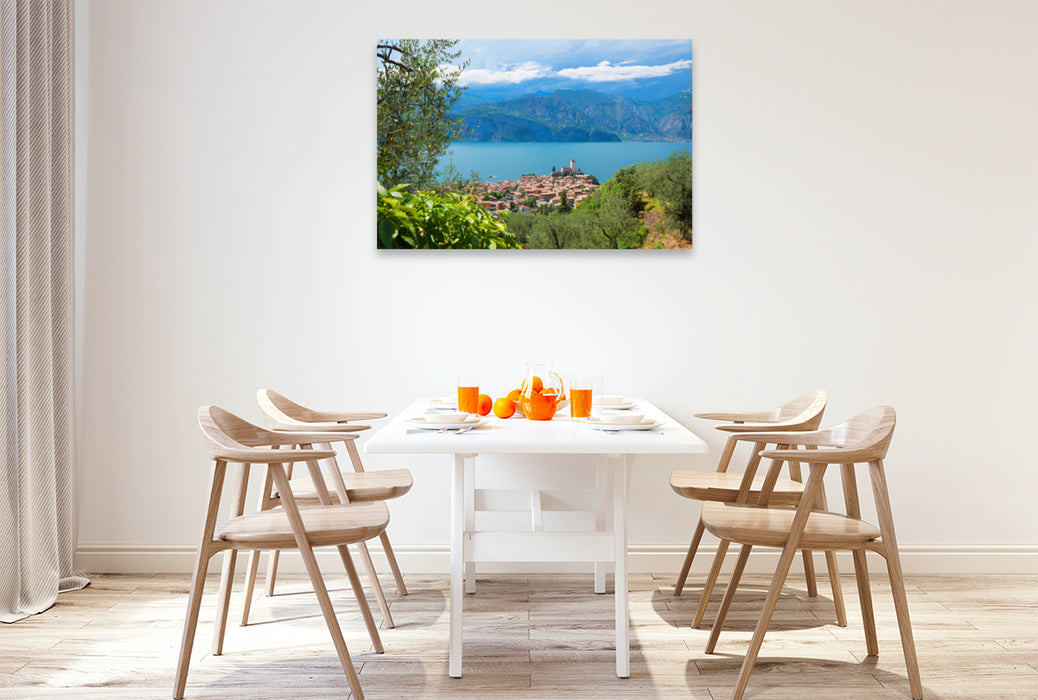 Premium textile canvas Premium textile canvas 120 cm x 80 cm landscape View from the panoramic road to Malcesine 