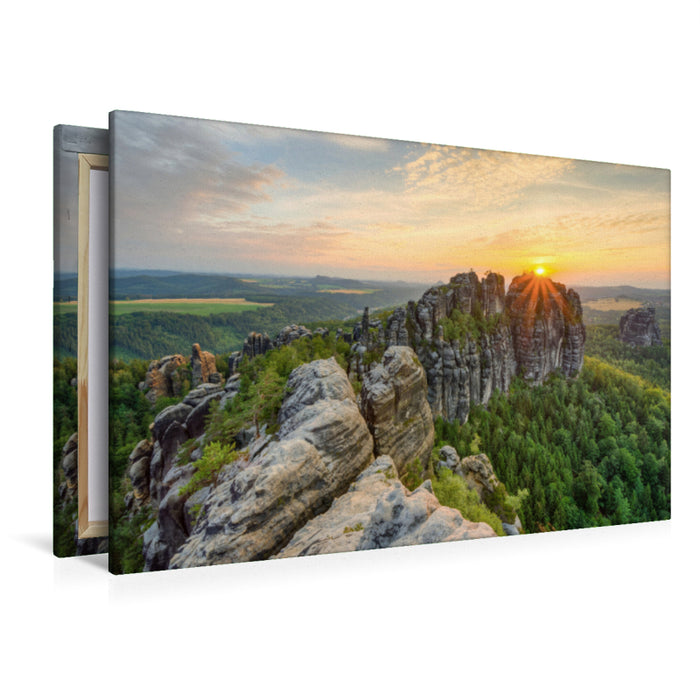 Premium textile canvas Premium textile canvas 120 cm x 80 cm landscape Schrammstein view Saxon Switzerland 