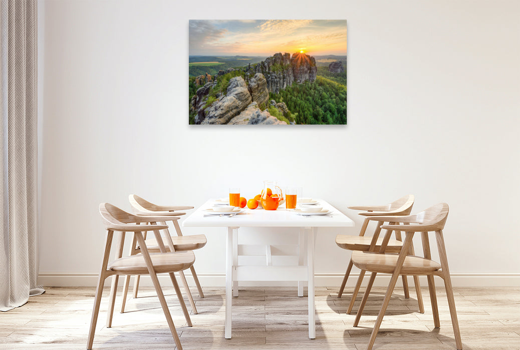 Premium textile canvas Premium textile canvas 120 cm x 80 cm landscape Schrammstein view Saxon Switzerland 