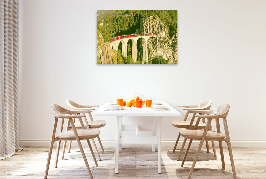 Premium textile canvas Premium textile canvas 120 cm x 80 cm landscape Landwasser Viaduct near Filisur, Switzerland. 