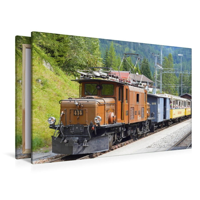 Premium textile canvas Premium textile canvas 120 cm x 80 cm landscape Albula adventure train of the Rhaetian Railway with crocodile locomotive. 