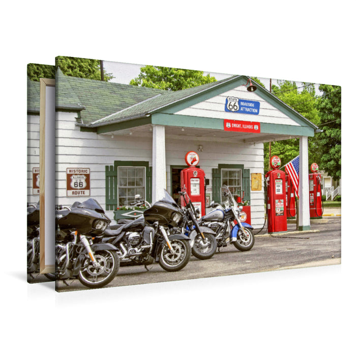 Premium textile canvas Premium textile canvas 120 cm x 80 cm landscape Motorcycles on Route 66, USA. 